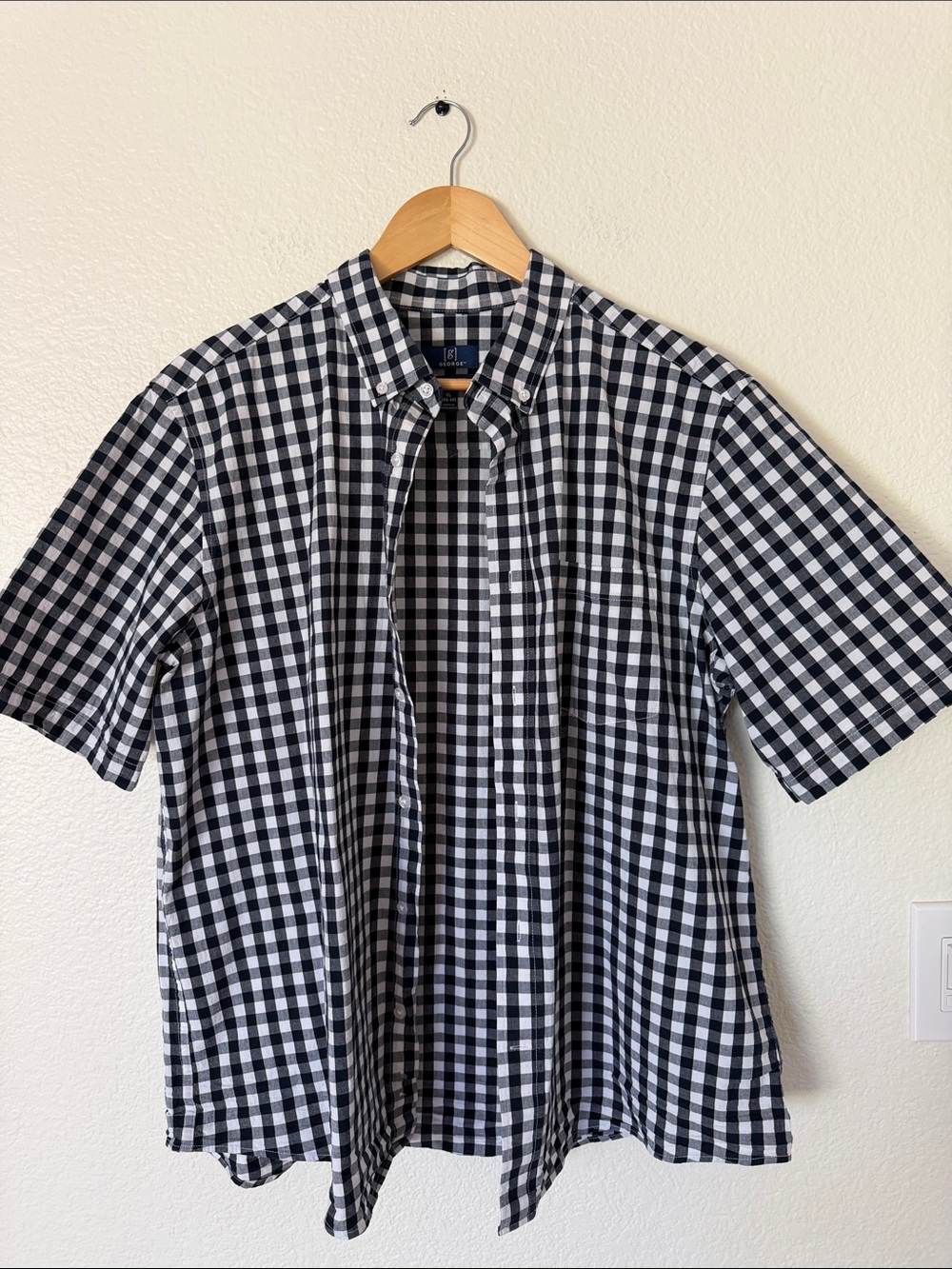 George Black and White Gingham Short-Sleeve Button-Down Shirt